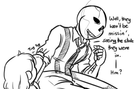 nyublackneko:  Continuation from @junkpilestuff ‘s AWESOMELY ADORABLE COMIC.Original Gaster!Sans & Gaster!Papyrus creator © @borurouMob Gaster!Sans & Mob Gaster!Papyrus © @junkpilestuffBONUS: Gaster!Sans in WORK MODE.G!Sans, the hat stealer.