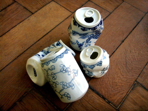 itscolossal:Smashed Can Sculptures That Mimic Traditional Ming Dynasty Porcelain by Lei Xue