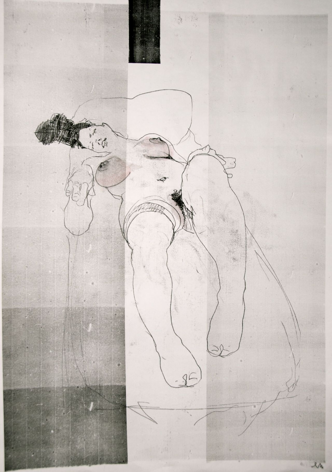 mlmlmlml:  NUDE No. 3630 black ink monotype and drawing on 110g flyleaf paper,  100x70cm, SEPT