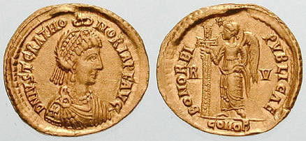 Coin with image of Justa Grata Honoria, sister of Western Roman Emperor Valentinian III, early-mid 5