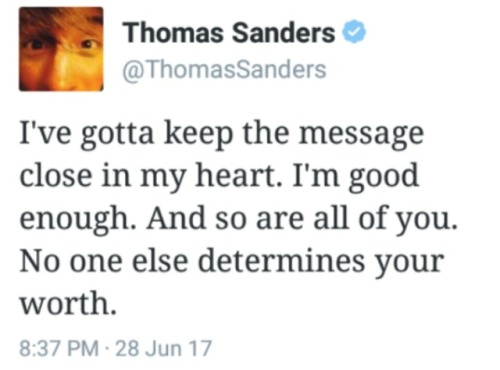 thomas-sanders-on-twitter:“I’ve gotta keep the message close in my heart. I’m good