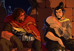 suzannart:  Hanzo not giving a shit that he already highlighted the whole page, McCree not dreaming of saying a word tho, please don’t take away the sake yet this is a very critical moment 