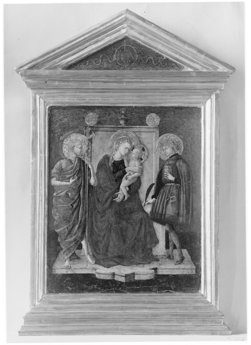 met-european-paintings: Madonna and Child Enthroned with Saint John the Baptist and Another Saint by
