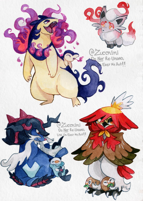 Watercolor Hisuian starters + Zorua.These are currently available as random freebie stickers for any