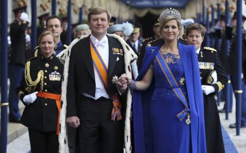 Queen Maxima of the Netherlands, in her coronation outfit, designed by Jan Taminiau (click to enlarg