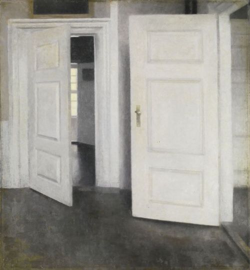 endless-unfolding: Vilhelm Hammershøi, Bedroom, 1890, and White Doors, 1899