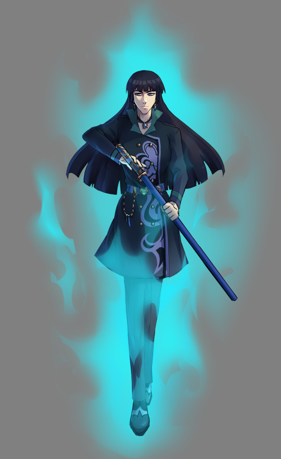 Blue Oni (real name Aone) with her new sword and trench coat this around the time she steps down from being the leader of 