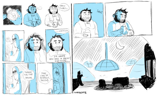 khozen:  two friends run into each other after having very different evenings