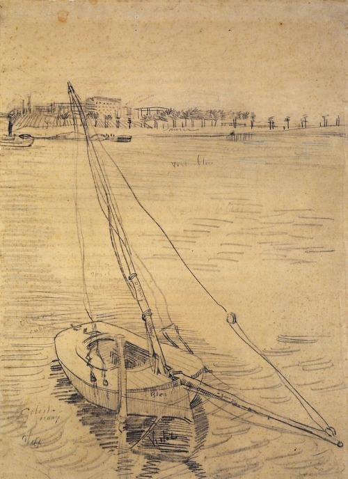artist-vangogh: Sailing Boat on the Seine at Asnieres, 1887, Vincent van GoghMedium: pencil,paperhtt