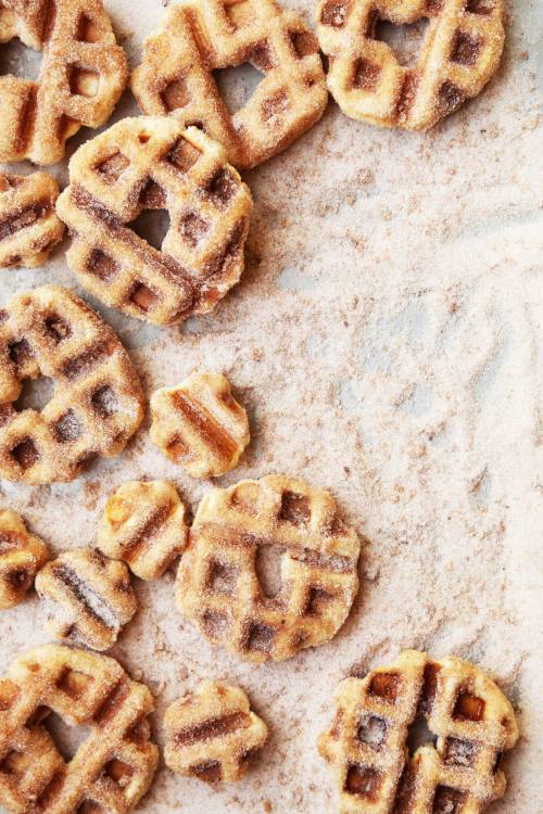 sweetoothgirl:    Vanilla Cinnamon Sugar Churro Waffle Doughnuts    @dommebadwolff23