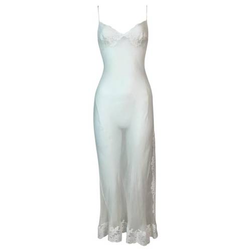 John Galliano for Christian Dior S/S 1999 Sheer Ivory Silk &amp; Lace Slip Dress x