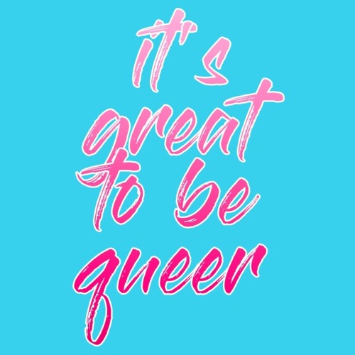 (Image description: a blue square with pink gradient text that says &ldquo;it&rsquo;s great 
