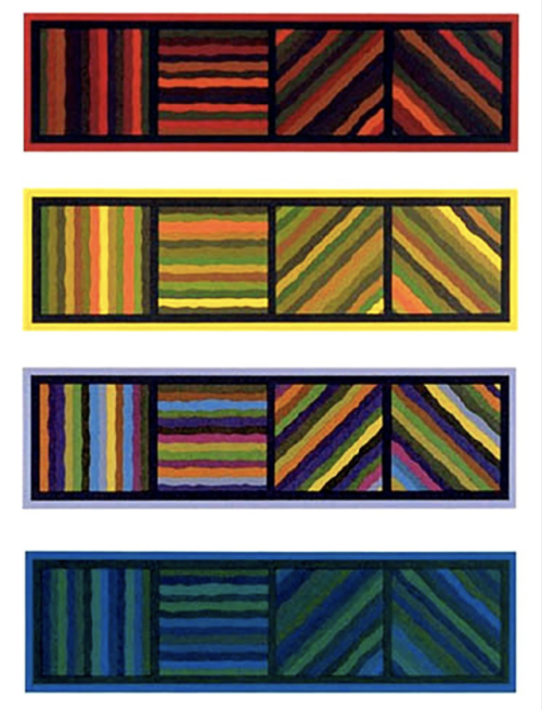 spacecamp1:Sol LeWitt, Bands (Not Straight) in Four Directions, 1999, Suite of four woodcuts on Zang