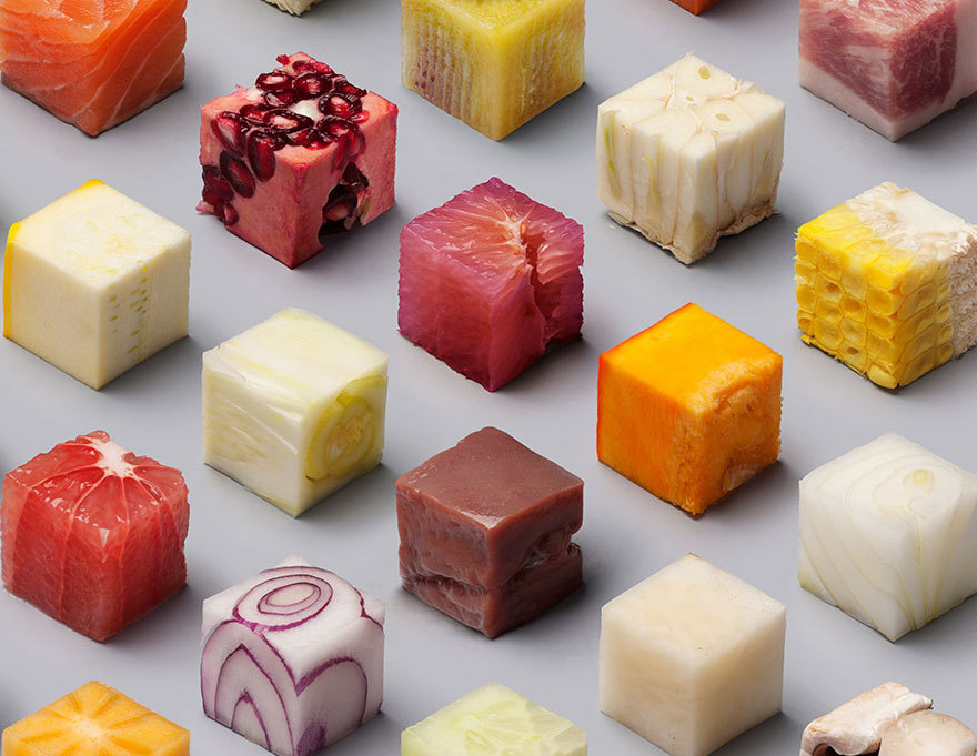boredpanda:    Artists Cut Raw Food Into 98 Perfect Cubes To Make Perfectionists