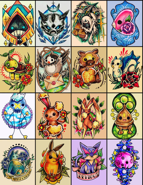 retkikosmos:  Pokemon Tattoo Design Seriesfull series as of June 2015my biggest series of i’ve done/ will ever doI took a few months hiatus from this project but I’m back at it and i’m still determined to draw them all! 