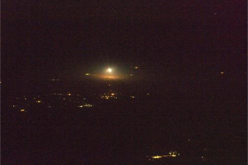 canadian-space-agency:  The crew aboard the ISS had a great view of last Tuesday’s (March 25th 2014) Soyuz launch as seen in this picture taken by NASA Astronaut Rick Mastracchio. Photo Credit: Rick Mastracchio/NASA