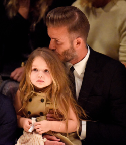 california-luxe:  April 16th : David Beckham and daugther Harper at Burberry “London in Los Angeles” event.