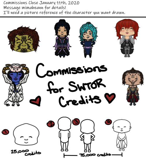 mimabeann: Commissions for SWTOR Credits Hey guys! I’m trying to get some outfits and dyes for some 