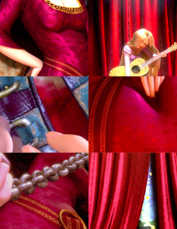 technicolordisney:  Symbolism in Tangled- Colors Red: The color of Mother Gothel’s dress, the color of the curtains that hide the outside world and Rapunzel’s painting of the lights, the color of Eugene’s blood. This color represents evil.  Gold/Yellow: