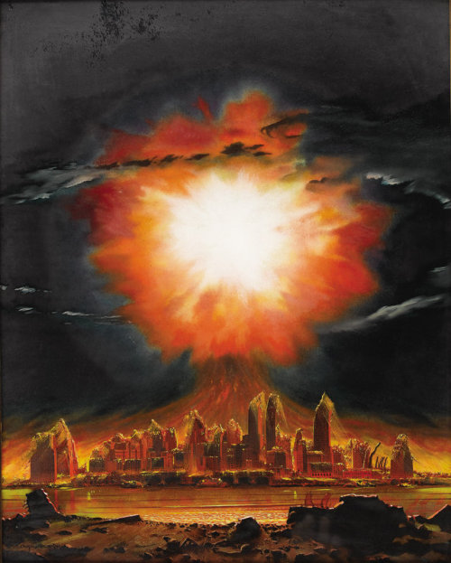 The Destruction of New York City by Hydrogen Bomb. Illustration by Chesley Bonestell for Look magazi