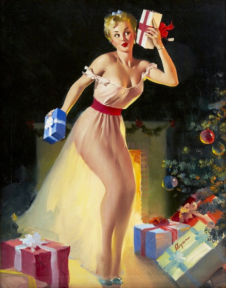 artbeautypaintings:  A Christmas Eve (Waiting for Santa) - Gil Elvgren  I wish you