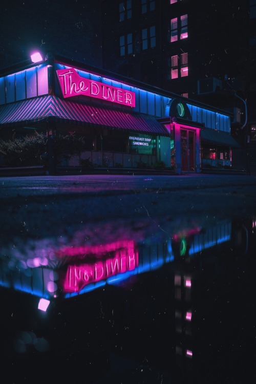 toomanyfeelings:dystopianscty:D i n e rI love how this diner is on a bunch of vaporwave/dystopia blo