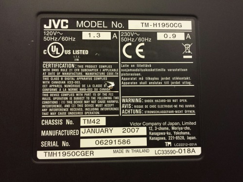 JVC TM-H1950CG Professional CRT Studio Monitor, 2007