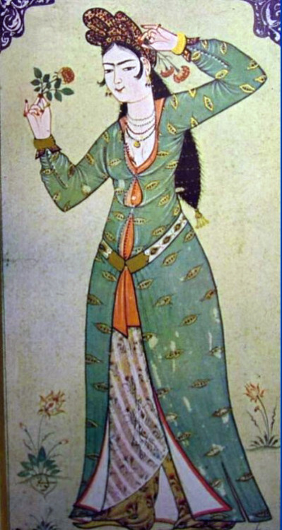 Ottoman woman holding a rose, possibly by the miniaturist Abdulcelil Levni, 18th century