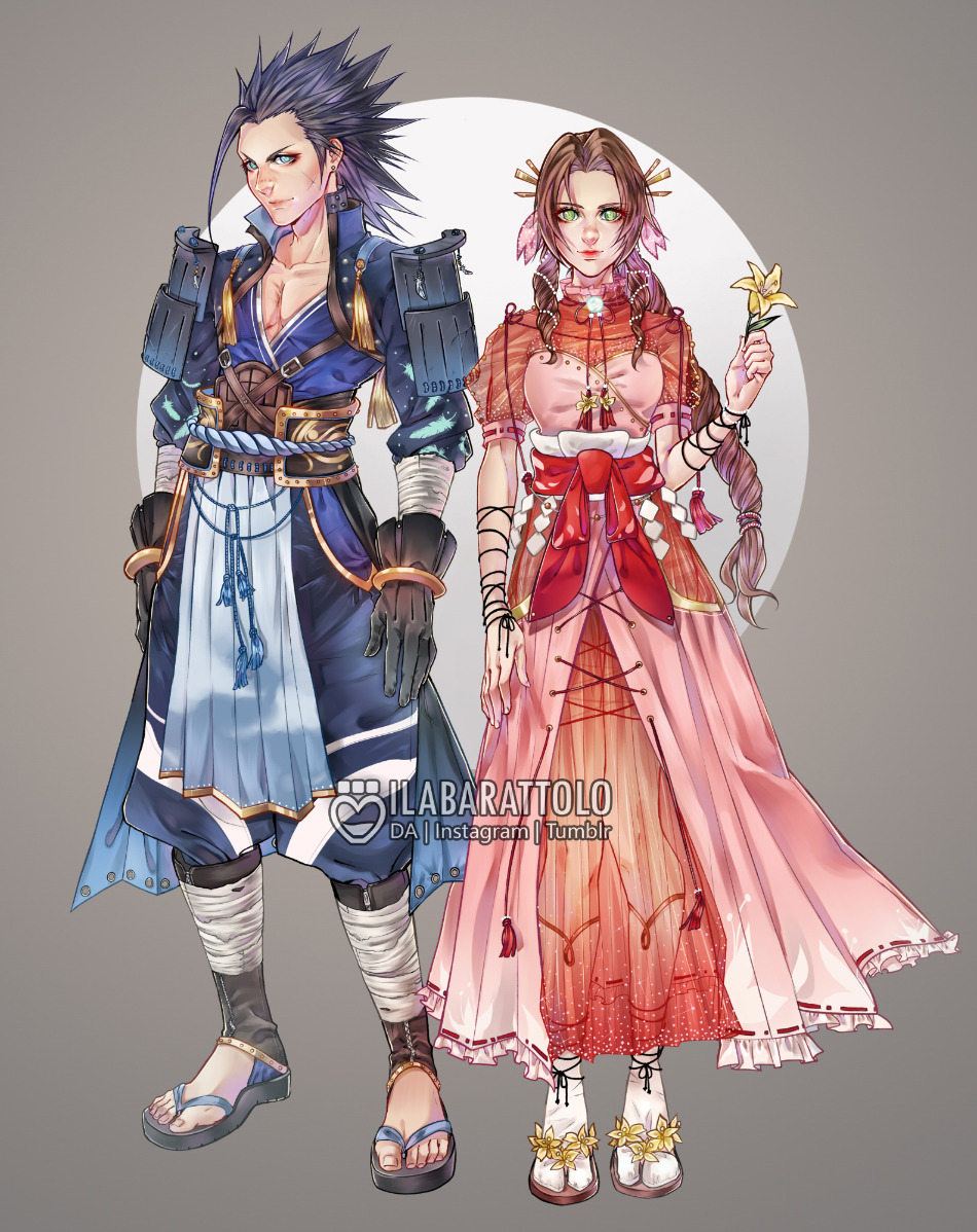 ilabarattolo:    My Zack and Aerith redesign is done! ;u;You can find it as print