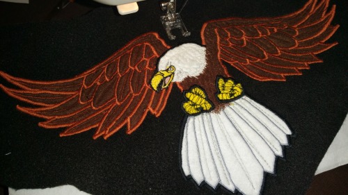 My boyfriend asked me if I could appliqué the Pride &amp; Glory eagle to make it into a p