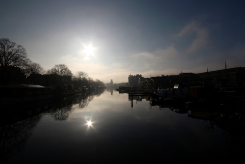 Amsterdam this morning, Nieuwevaart / Oostenburgergracht, with at the horizon windmill De Gooyer and