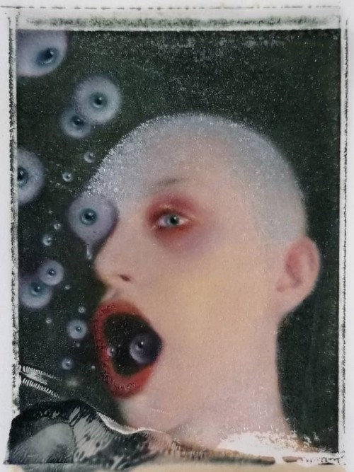 aknifeintheart: Avale et RecracheCollaboration with photographer Axakadam,Oil painting on polaroid t