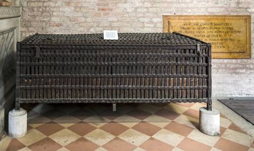 Abbey of Santa Giustina, Padua.A large iron cage, dating back to the Middle Ages, which contained th