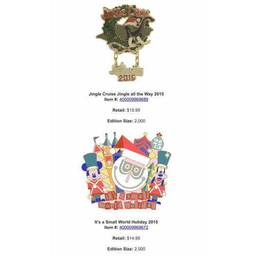 FYI, the It&rsquo;s a Small World Holiday and Jingle Cruise pins have been delayed until next Th