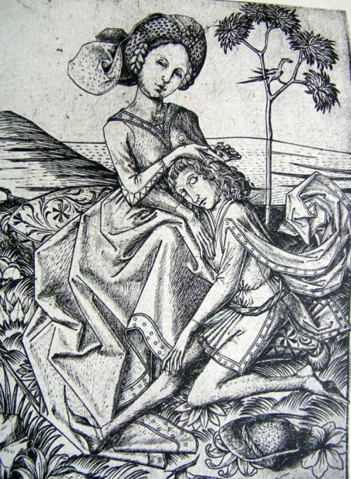 “Delilah Cutting Sampson’s Hair” by the German Master E.S., c. 1460-65