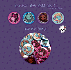 char-lady:  Monster High - Chibi Badges! Find them HERE!I made some cute badges for my Etsy store :) 4 Monster High Characters to choose from! - Draculaura , Frankie Stein , Clawdeen Wolf , Lagoona blue :)Any purchases are greatly appreciated and will