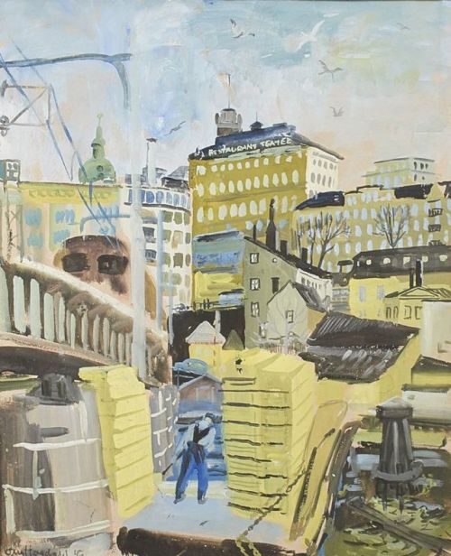 Slussen  -   Olle Hagdahl , 1945.Swedish, 1910-1991 Watercolour , 59 x 47 cm