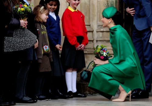 meghansboys:The Duchess of Sussex chats with some schoolchildren after the Commonwealth Day Service 