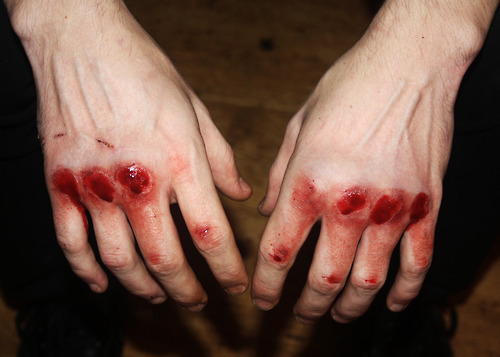 wetheurban:  ART: ‘I tried to paint on canvas: fists were paintbrushes & blood was oil.’ “This piece is actually my first performance. My aim was to use my body as it really is : a material. So I fused a canvas and a piece of waterproof