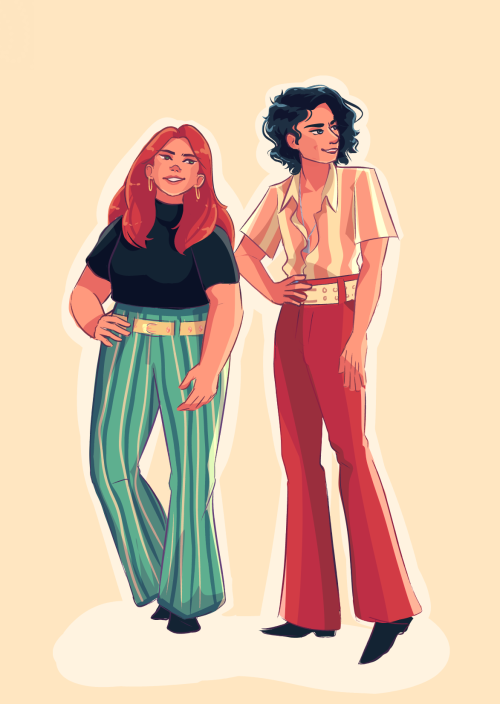 Lily and Sirius in 70s fashion (at least according to my research) with the color palette “ah-oh”