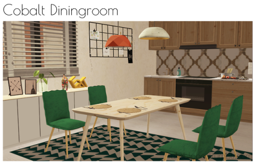fakebloood:Wondymoon’s Cobalt DiningroomItems:-dining table-chair-console-elephant decor-eat decor-p