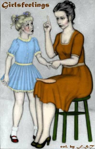 womenbeingspanked: The scolding from mummy before being pit over her knee for a bare bottomed Spanki