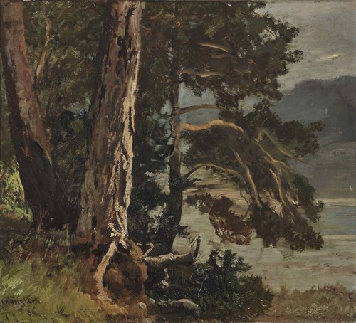 Josef Wenglein  (1845 - 1919)Pines on the lake
