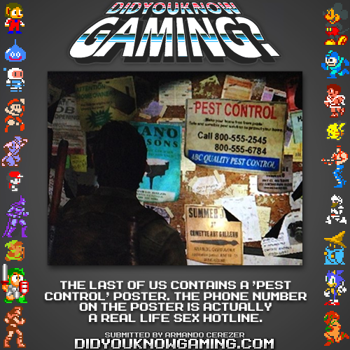 Porn didyouknowgaming:  The Last of Us.  http://kotaku.com/the-last-of-us-hidden-phone-sex-numbers-a-mistake-w-586902643 photos