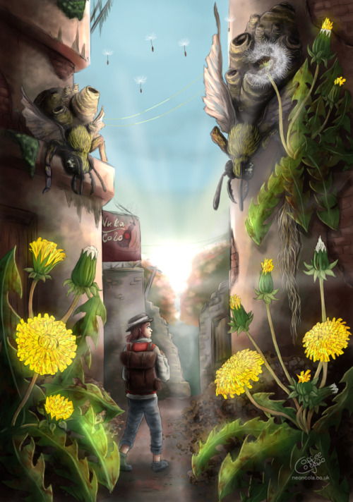 coffeecogs: I just wanted to see giant Dandelions in Fallout, if anything is going to survive and thrive in a post apocalyptic it’s dandelions! They would be a fave of 76′s Honey beasts!Spent the day colouring and listening to Andy Serkis reading