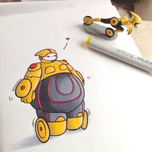 kungfu-mulutan:  Scotland-based, self-taught artist Demetria Skye has created an adorable series of illustrations that showcase Baymax, a healthcare-providing robot from the animated film Big Hero 6, dressed as other popular Disney characters. Baymax