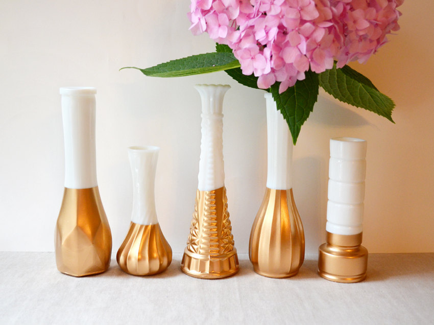 etsyfindoftheday:  etsy find of the day | 1.4.14 gold-dipped milk glass vase set