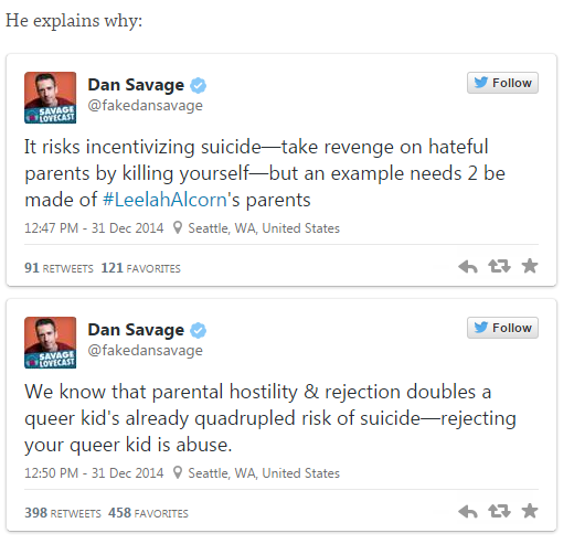 profeminist:  TW for suicide Dan Savage: Parents Of Trans Teen Leelah Alcorn ‘Threw