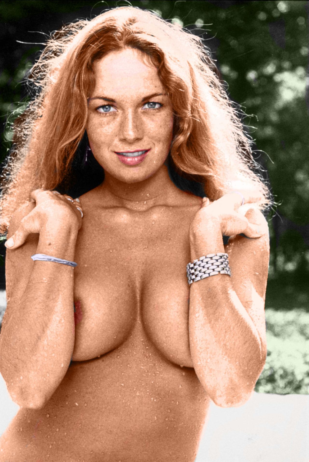 Catherine Bach in a colorized version of what is allegedly a famous picture from