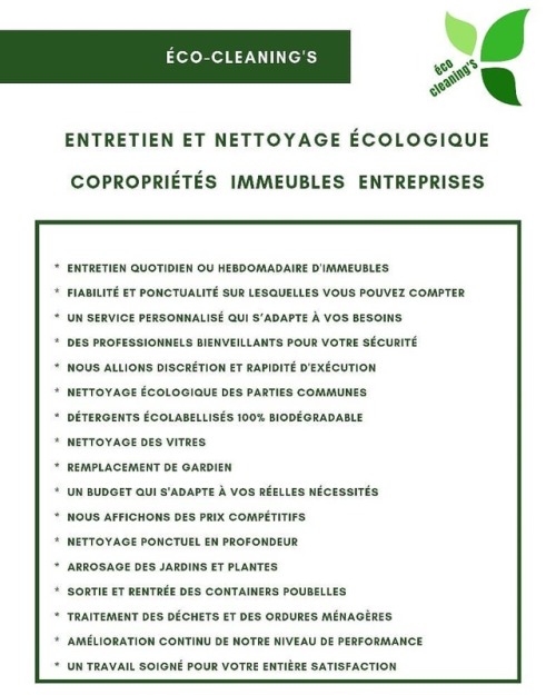 ÉCO-CLEANING&rsquo;S  Nettoyage et entretien écologique d'immeubles et copropri&ea